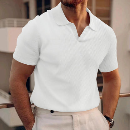 Polo Shirt Lapel V-neck Waffle Short Sleeve Men's T-shirt