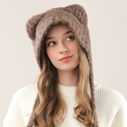 Cute Bear Knitted Hat Warm-keeping And Cold-proof Earmuffs Ha