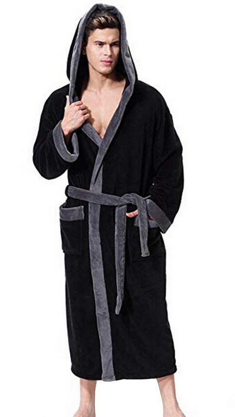 Men's Simple Colorblock Hood Patch Pocket Bathrobe