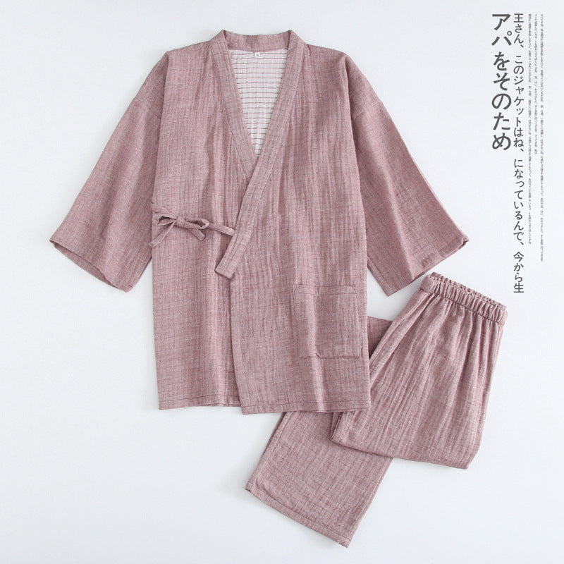 Woven Cotton Washed Color Spinning Double Gauze Kimono Pajama Set