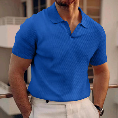 Polo Shirt Lapel V-neck Waffle Short Sleeve Men's T-shirt