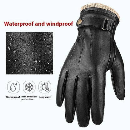 Men's Fleece-lined Windproof Winter Sheepskin Warm Gloves