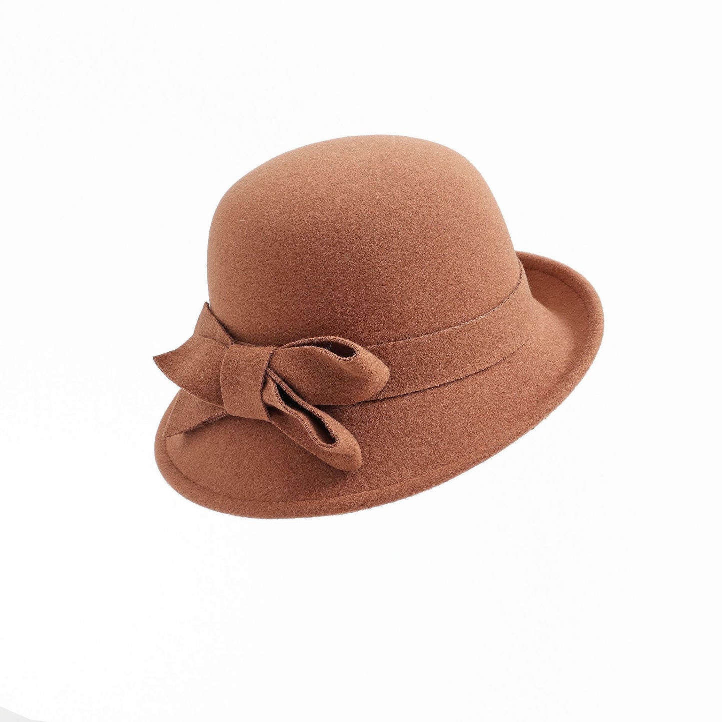 Women's French-style  Elegant Retro Woolen Bowler Hat Curling Bow