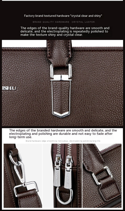 Men's Handbag Double Pull Large Capacity Business Computer Bag Authentic Leather Tactile Feel