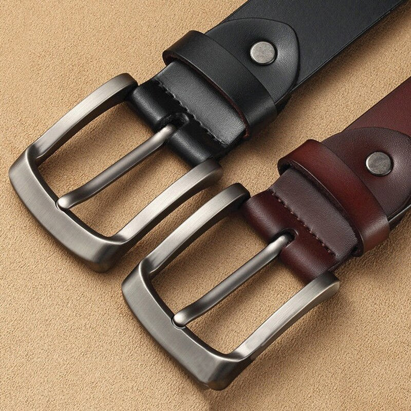 Pure Leather Pin Buckle Belt for Middle Aged