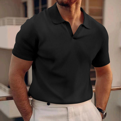 Polo Shirt Lapel V-neck Waffle Short Sleeve Men's T-shirt