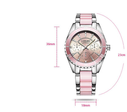 Hot sale watch female models three eyes ceramic steel belt watch waterproof luminous quartz ladies watch