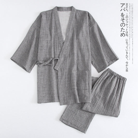 Woven Cotton Washed Color Spinning Double Gauze Kimono Pajama Set