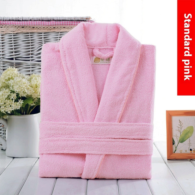 Bathrobe Towel Material Cotton Women's Winter Long Water-absorbing Quick-drying Nightgown Men's Cotton Thickened Bathrobe