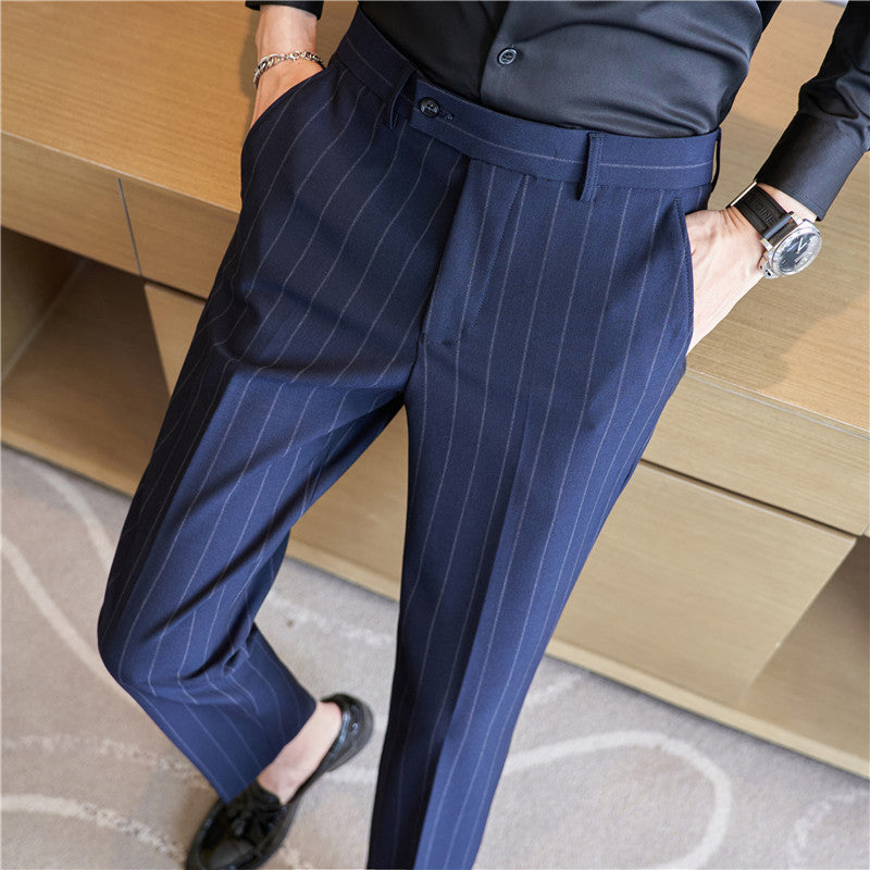 Yarn-dyed Light Luxury Striped Texture Men's Suit Pants Stretch Casual