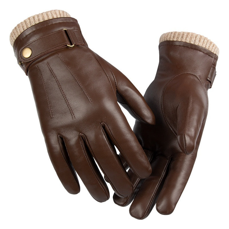 Men's Fleece-lined Windproof Winter Sheepskin Warm Gloves