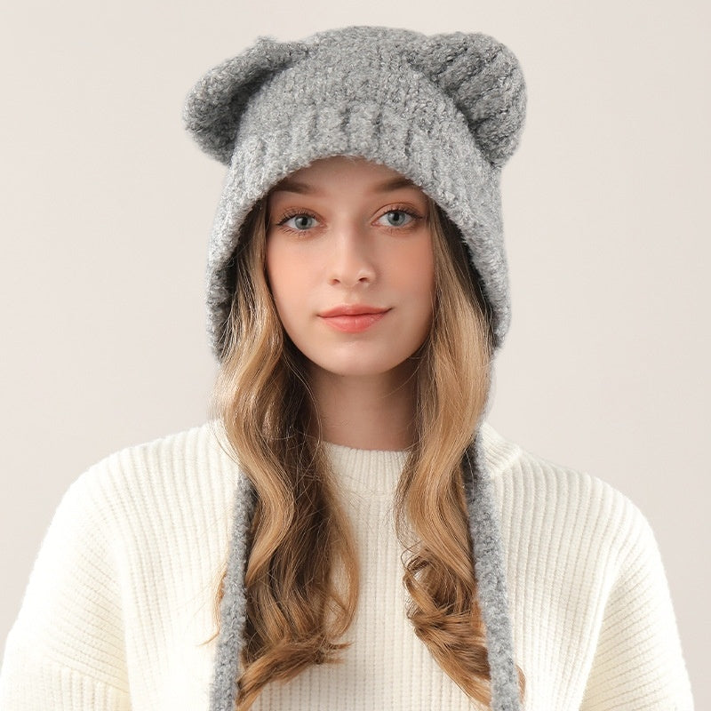 Cute Bear Knitted Hat Warm-keeping And Cold-proof Earmuffs Ha