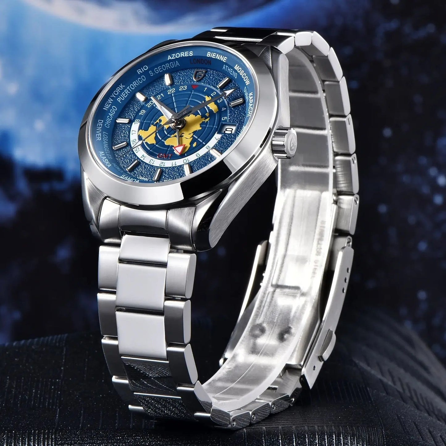 Men's Multifunctional Mechanical GMT Dual Time Zone Luminous Watrproof Watch