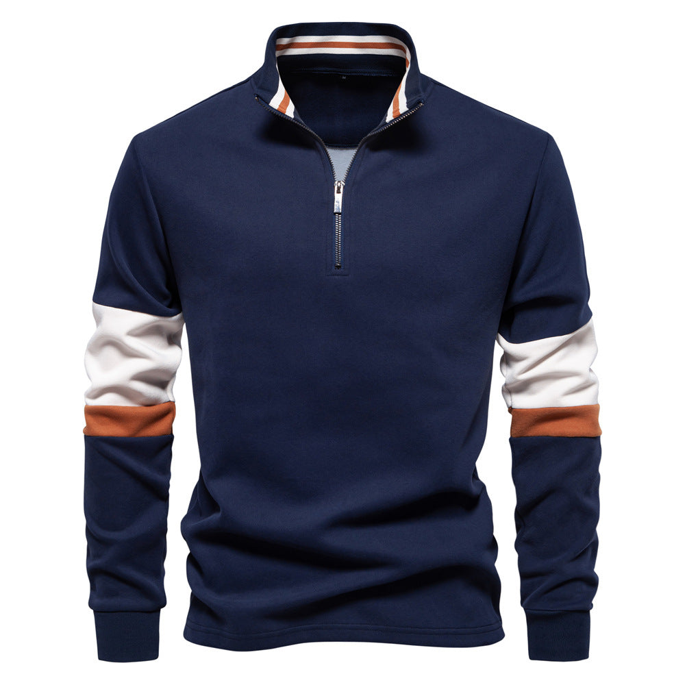 Polo Collar Contrast Color Casual All-matching Hoodie