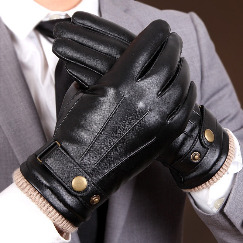 Men's Fleece-lined Windproof Winter Sheepskin Warm Gloves