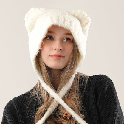 Cute Bear Knitted Hat Warm-keeping And Cold-proof Earmuffs Ha