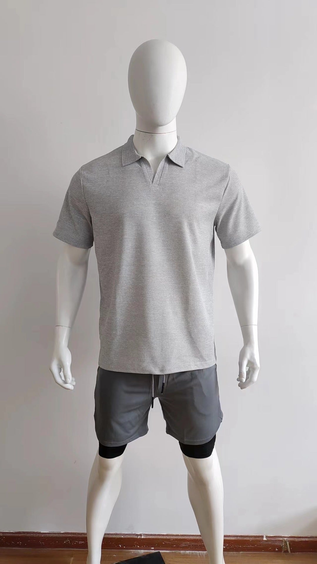 Polo Shirt Lapel V-neck Waffle Short Sleeve Men's T-shirt